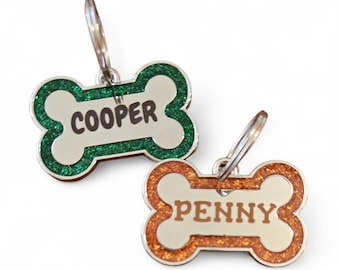 Placa de identificación para mascotas con forma de hueso, grabada con láser y personalizada para perros.