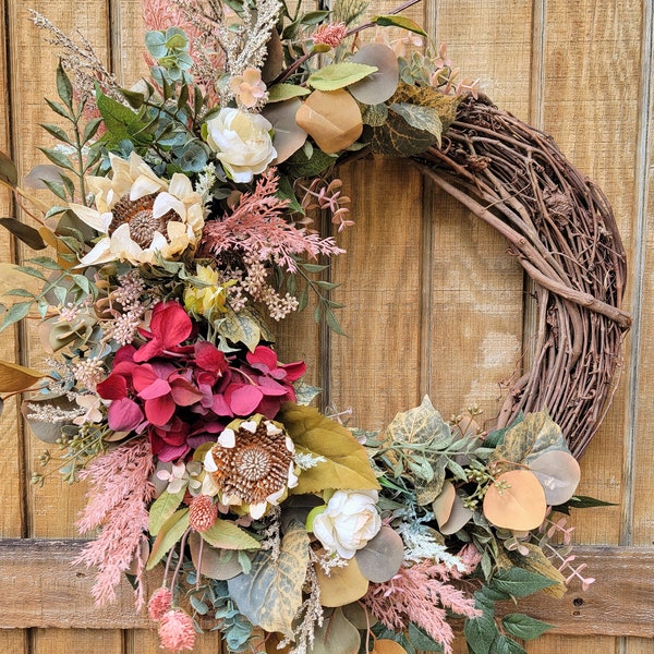 Fall wreath for front door, sunflower wreath, fall porch decor