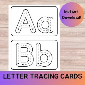 Tarjetas para trazar letras, Práctica de escritura a mano, Tarjetas para trazar el alfabeto, Hojas de trabajo imprimibles del abecedario, Hojas de trabajo preescolares, Hojas imprimibles para educación en el hogar
