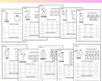 Number Tracing 1-10: Preschool Math Worksheets (Digital Download)