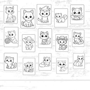Puede incluir: Un conjunto de 16 p&aacute;ginas para colorear en blanco y negro con lindos gatos en varias poses y atuendos. Los gatos llevan sombreros, sostienen hilo y algunos incluso llevan pajaritas. Estas p&aacute;ginas para colorear son perfectas para los ni&ntilde;os que aman los gatos.