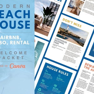 Modern Beach House AirBNB and Rental Welcome Book Canva Template