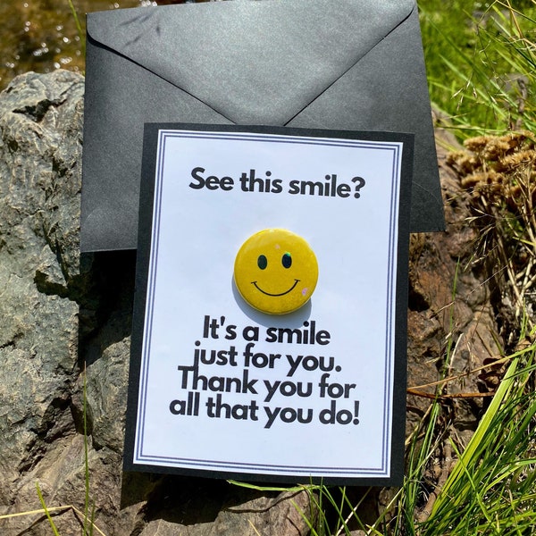 Smile Button Pin Card - Thank You Gift - Thank You Card -Teacher Gift - Best Friend Gift - Sending a Smile - Employee Appreciation