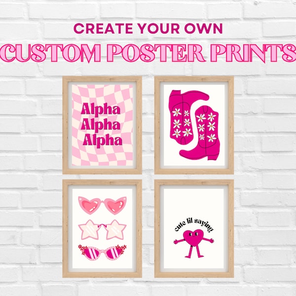 Sorority Graphic Prints, poster cute room, wall art teen girl decor, trendy apartment, dorm decor for college, hot pink, CUSTOM