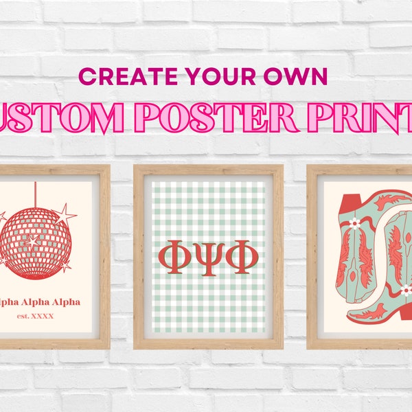 Sorority Graphic Prints, poster cute room, wall art teen girl decor, trendy apartment, dorm decor for college, green, red, CUSTOM