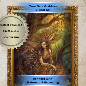 Tree Gaia Pagan Printable Wall Art - Earth Goddess - PNG