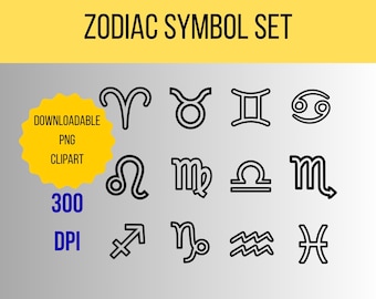 12 Zodiac Signs Clipart Bundle PNG Horoscope Symbols