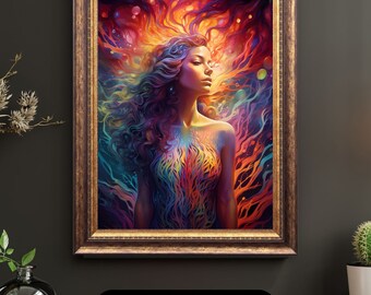 Divine Feminine Goddess Spiritual Art Print: Rainbow Wall Decor (Digital Download)
