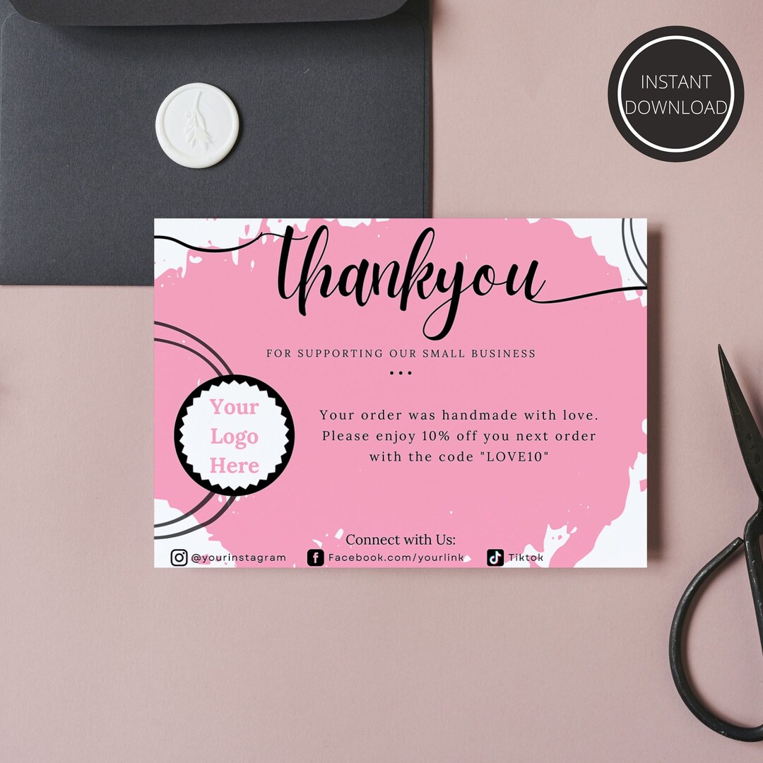 EDITABLE Small Business Thank You Card, Printable Thank You Card, Etsy ...