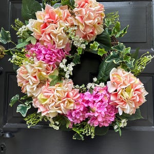 Summer Wreath, Hydrangea Wreath, Pastel Florals, Cottage Decor, Summer Decor, Front Door Wreath, Summer Florals, Pink Florals, Bridal Shower