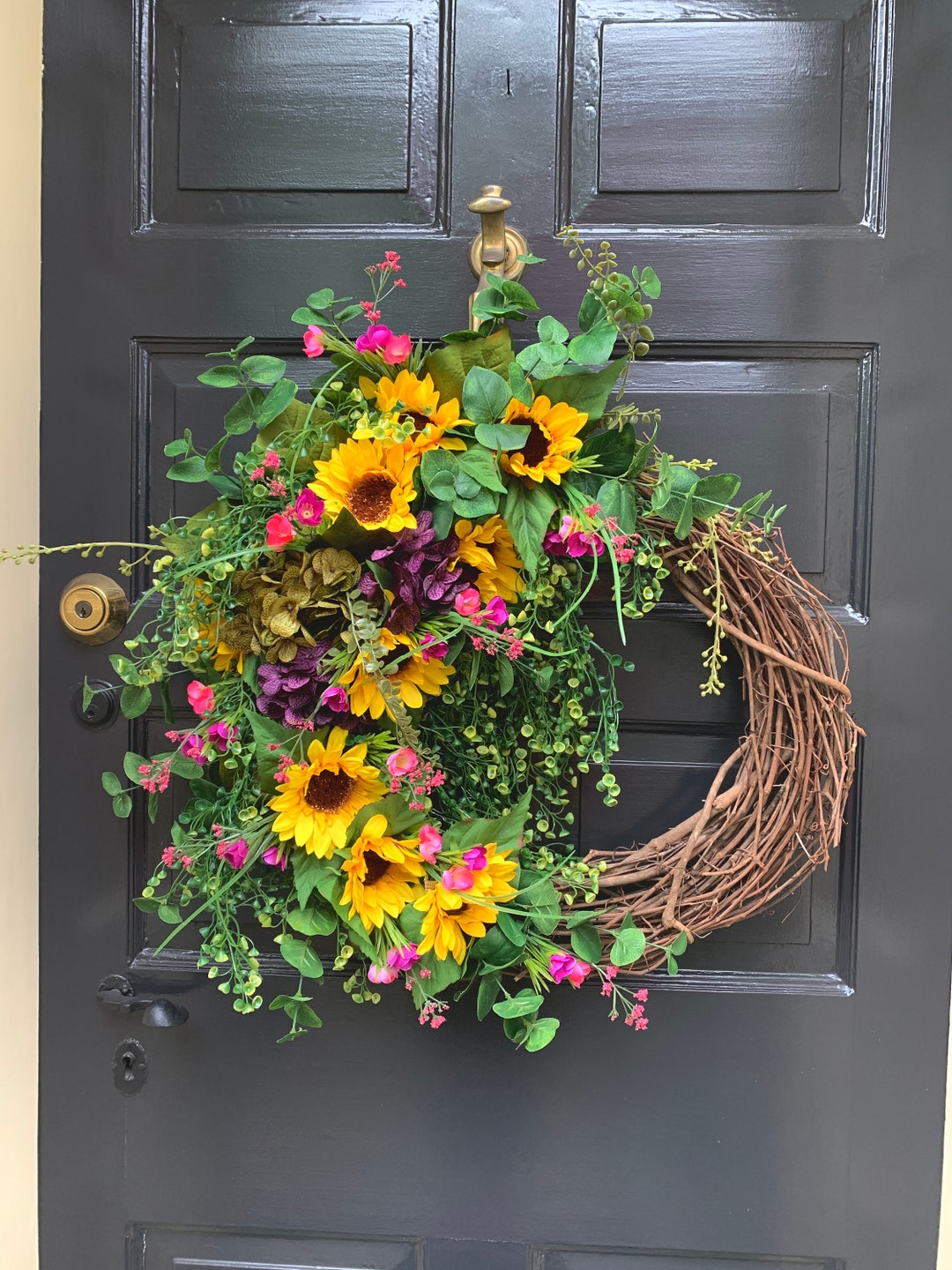 Sunflower Wreath, Summer Wreath, Hydrangea, Front Door Wreath ...