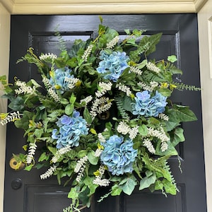 Hydrangea Wreath, Summer Wreath, Floral Decor, Cottage Wreath, Farmhouse Wreath, Summer Front Door, Front Door Decor, Summer Decor, Florals