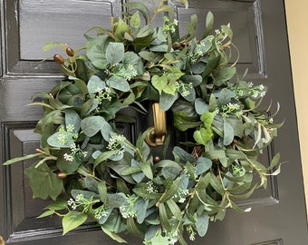 Olive Leaf Wreath, Eucalyptus Wreath, All Season Wreath, Farmhouse Decor, Front Door Wreath, Cottage Style, Natural Wreath, Front Porch