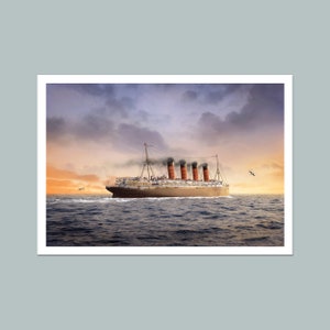 RMS Lusitania Schiff, Historischer Ozeandampfer, Original Kunstdruck, Transatlantik-Überquerung, Poster