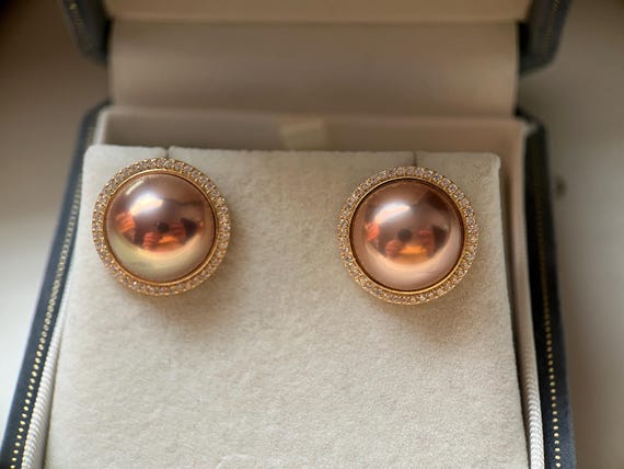 Premium quality large size fresh water Mabe pearl stud. Natural color excellent luster pearl.Gift for her.