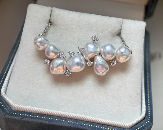 Premium quality pearl necklace. Fresh water baroque pearl. Unique pearl• High luster• metallic reflet•gift for her• bridal gift• wedding