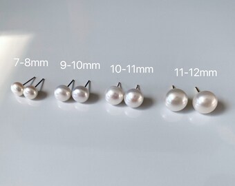 5A high luster 8-12mm fresh water pearl studs.Gold vermeil ear clip.