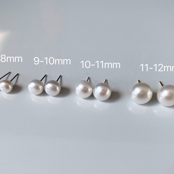 5A high luster 8-12mm fresh water pearl studs.Gold vermeil ear clip.