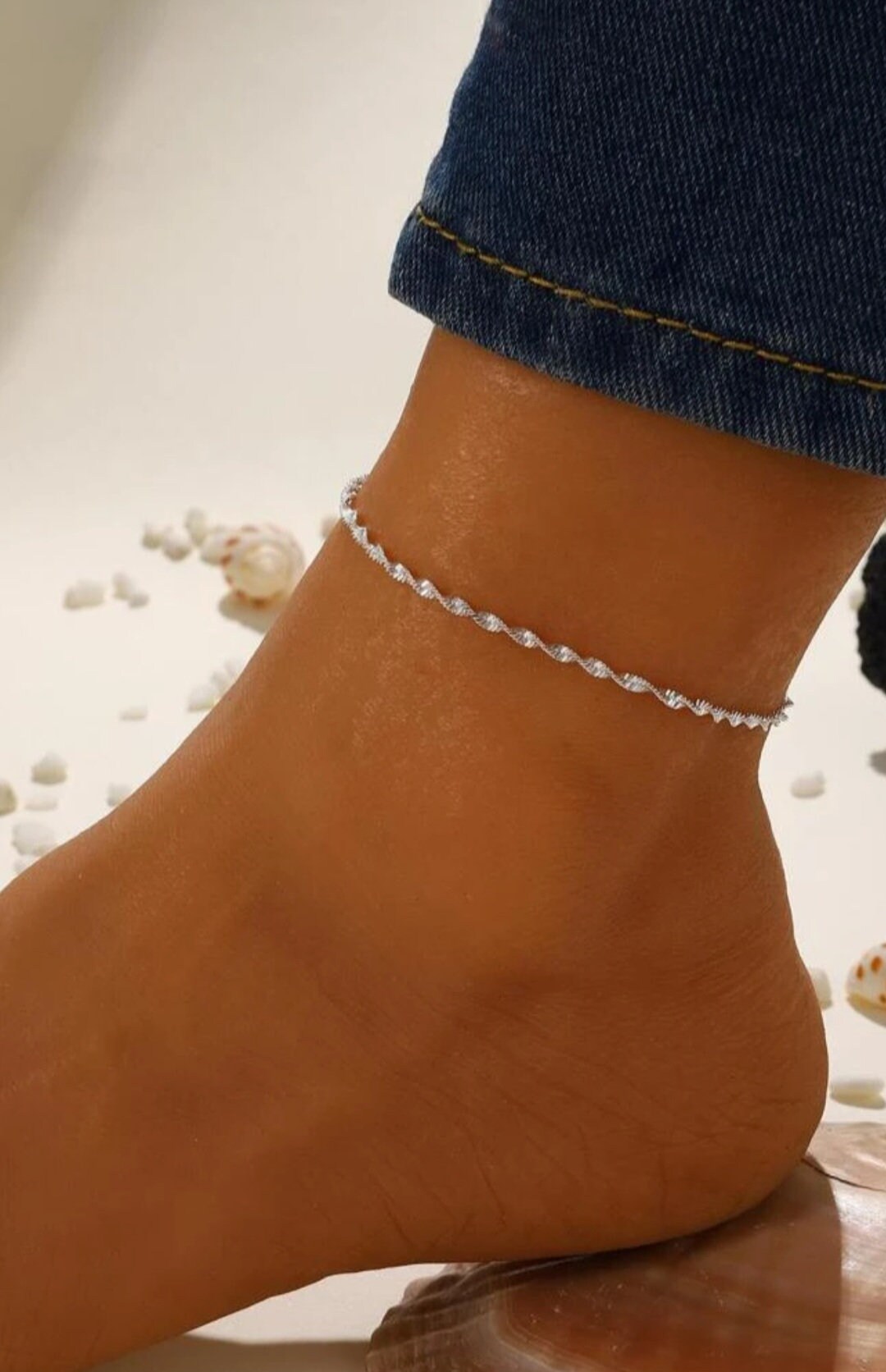 Silver Twist Chain Anklet Elegant Perfect Gift for Her Etsy UK
