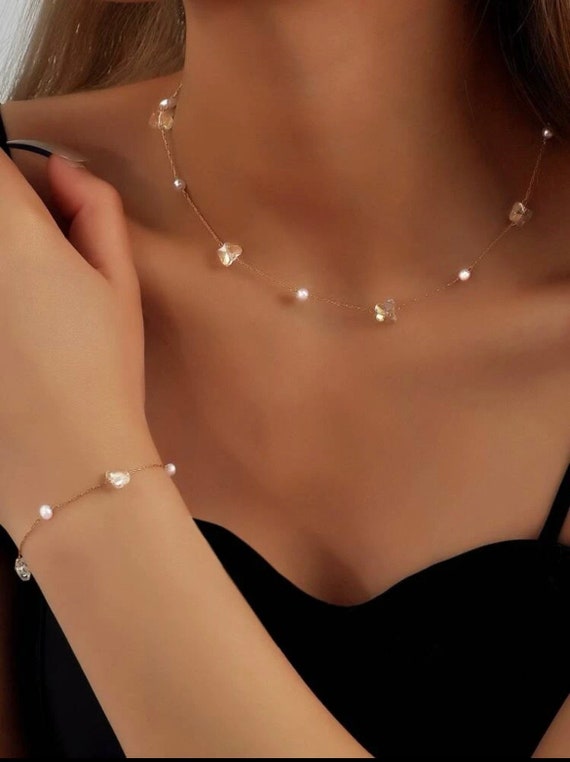 3pcs Faux Pearl Decor Heart Charm Bracelet