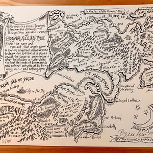 Impression typographique de carte fantastique d'Edgar Allan Poe