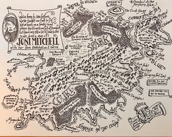 Joni Mitchell Fantasy Map Letterpress Print