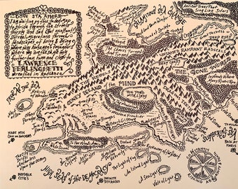 Lawrence Ferlinghetti Fantasy Map Letterpress Print
