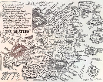 The Beatles Fantasy Map Letterpress Print