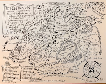 Emily Dickinson Fantasy Map Letterpress Print