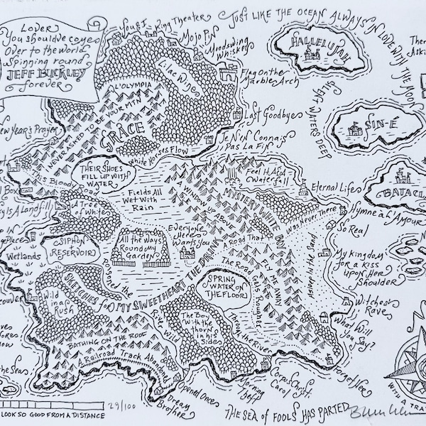 Jeff Buckley Fantasy Map Letterpress Print