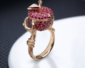 Crystal Apple Ring with Secret Compartment