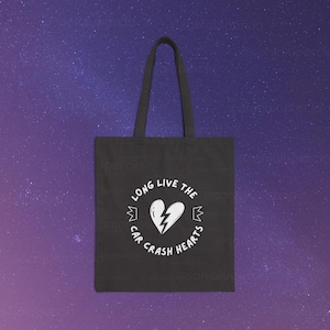 Long Live the Car Crash Hearts pop punk emo music Tote Bag, Reusable Tote, Canvas Bag, elder emos, fob fans