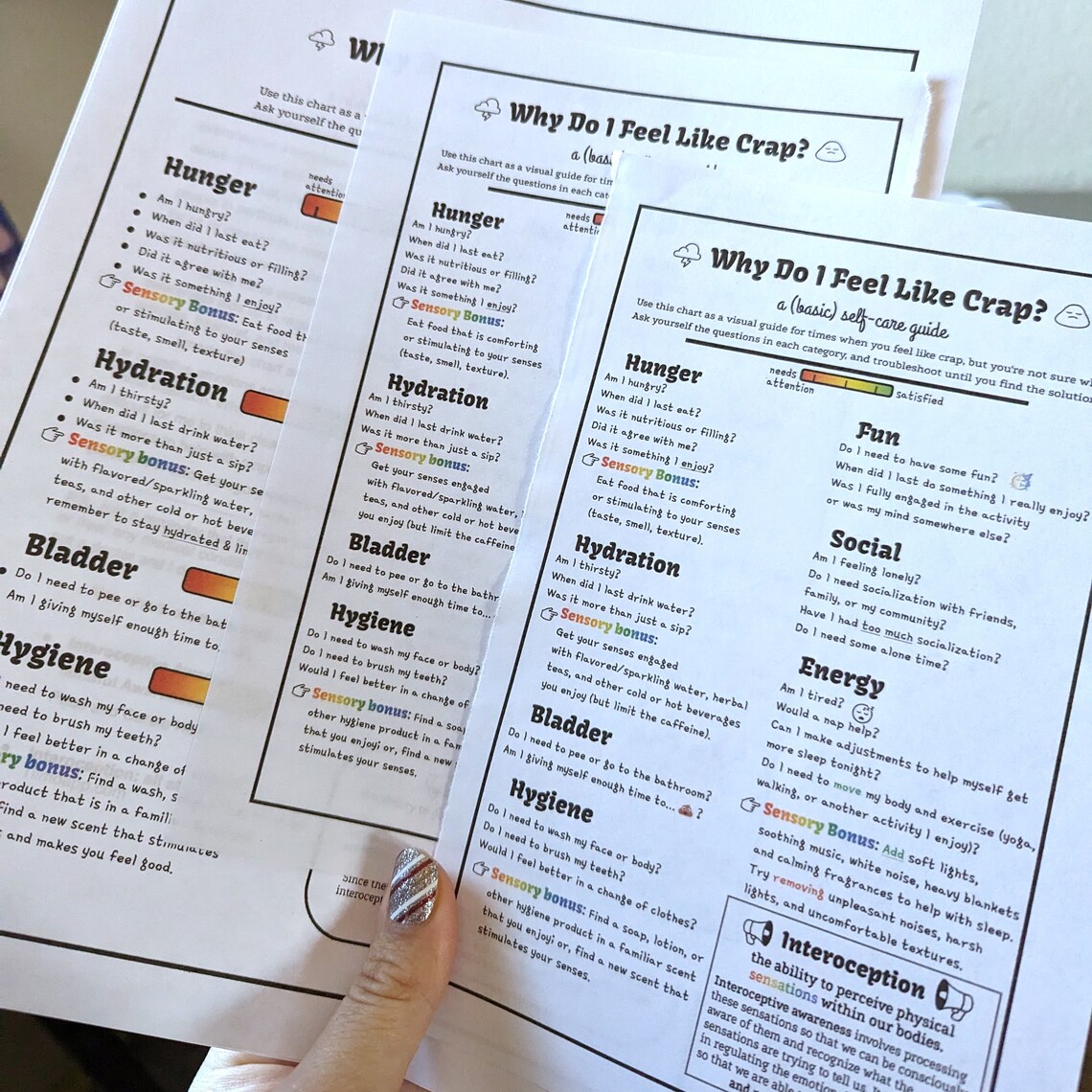 Self Care Guide for Adults & Teens: Interoception Chart (printable PDF ...