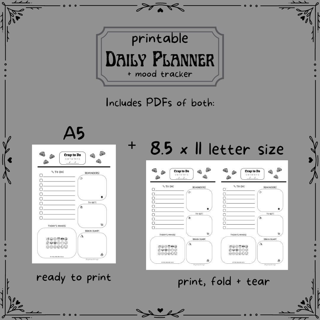 Crap to Do List Printable Daily Planner Mood Tracker 3 Designs ...