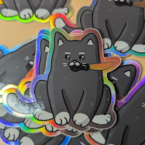 Stabby Cat Sticker | Knife Cat sticker | holographic cat sticker
