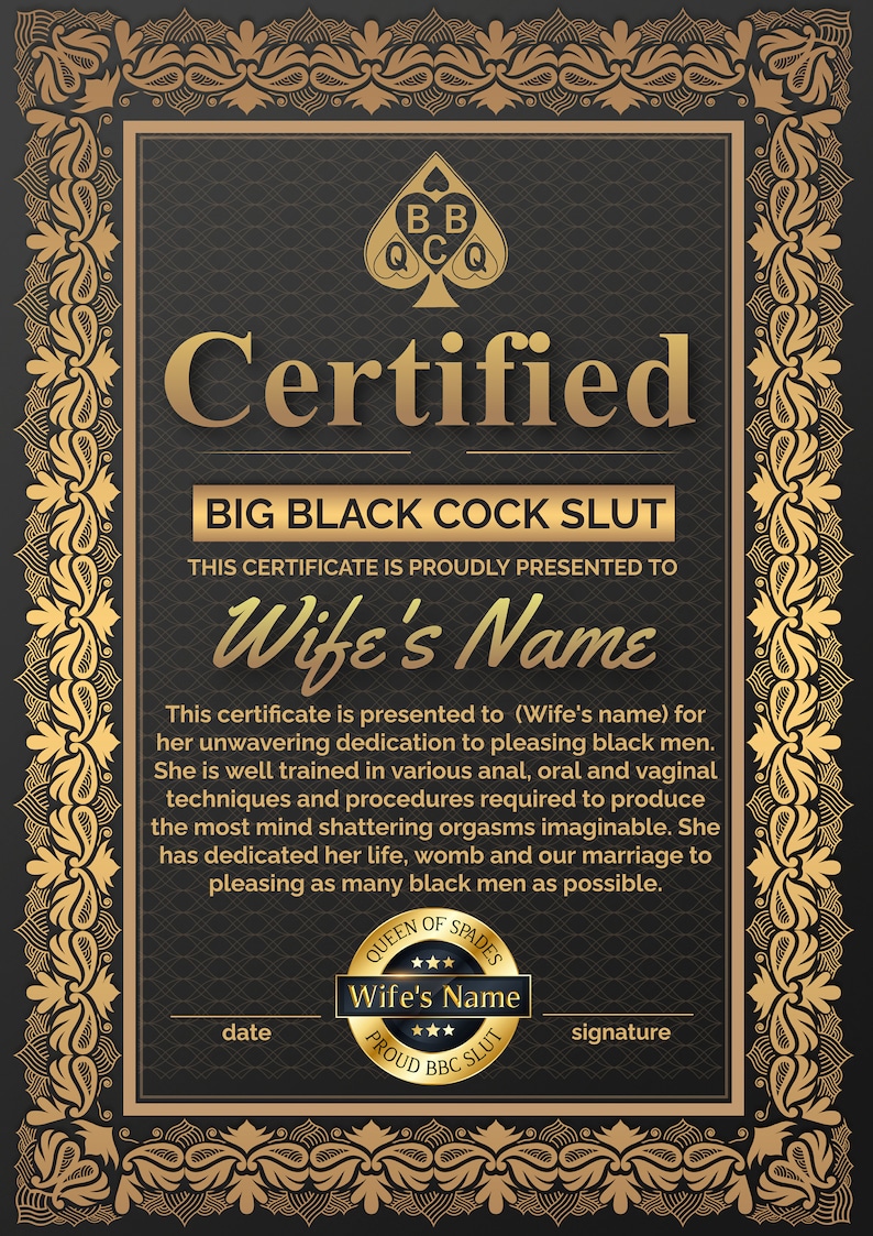 Qos Certified Big Black Cock Slut Certificate Etsy
