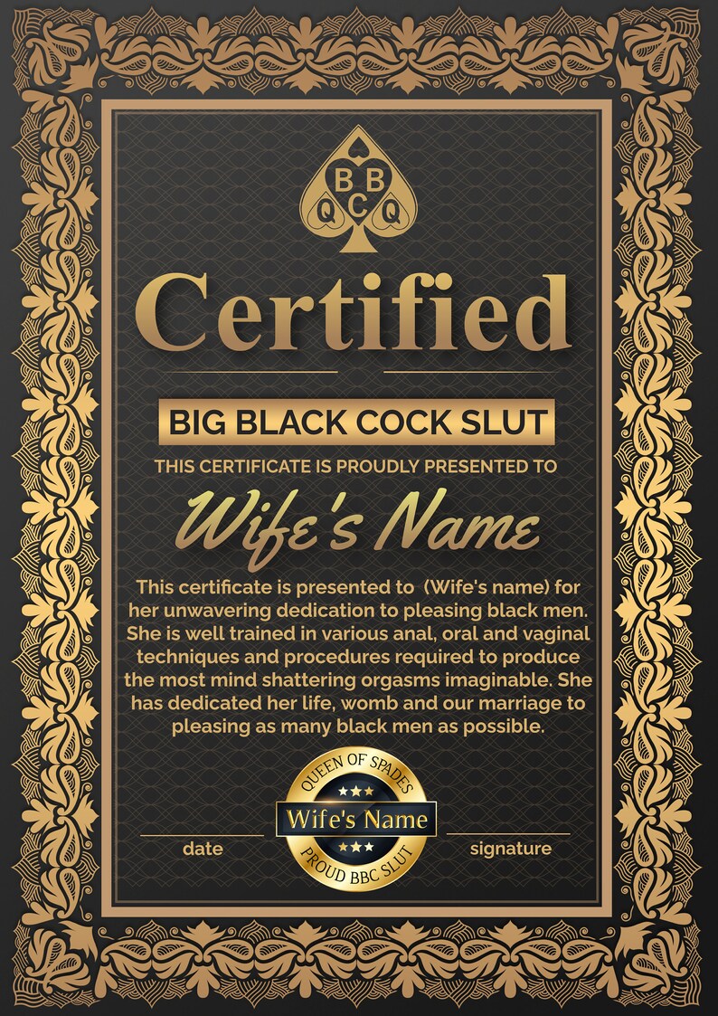 QOS Certified Big Black Cock Slut Certificate Etsy