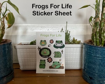 Cute and Kawaii Frogs For Life Sticker Sheet