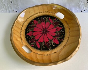 Hand painted wooden trinket, key bowl, flower design