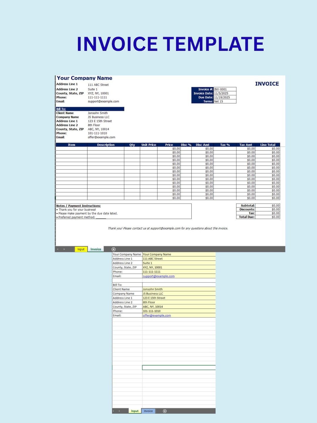 Invoice Template Excel | Business Billing Spreadsheet | Automated ...