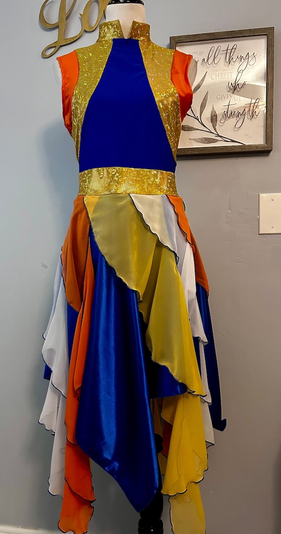 blue and gold praise dance dress Doomiva Women Metallic Gold Praise Dance Dress Full Length Liturgical Lyrical Dancewear Worship Dress Blue S