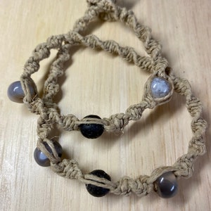 Aromatherapy Hemp wrap bracelet/choker necklace embellished with Lava beads & Crazy Lace Agate