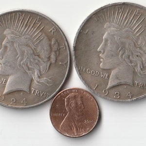1924/1934 Peace Dollar Style Double Headed Two Face  Magic Trick Lucky Metal Reeded Coin  Toned
