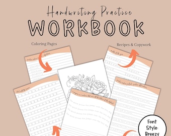 Libro de trabajo de práctica de escritura a mano para adultos / Libro de trabajo de escritura a mano impreso / Hojas de trabajo de caligrafía para adultos / Diseño minimalista y consciente / Descarga instantánea
