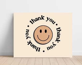 Tarjeta de agradecimiento sonriente / pequeña tienda, pequeña empresa, plantilla de agradecimiento, imprimible, plantilla Canva, tarjeta de agradecimiento personalizable