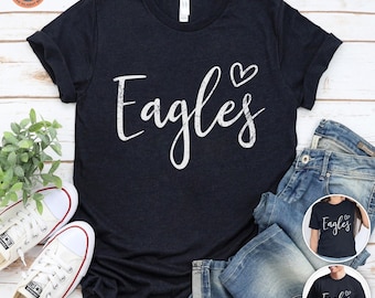 Grunge retro Eagles Script Heart T-Shirt | Eagles flying bird School Spirit Tee