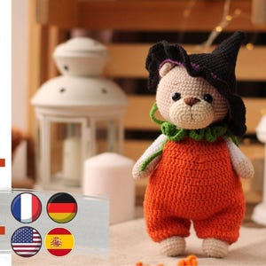 Motif ours au crochet. Modèle d&#39;Halloween au crochet. Patron pdf ours amigurumi. Adorable patron de tenue d&#39;Halloween en anglais, ES, FR, DE