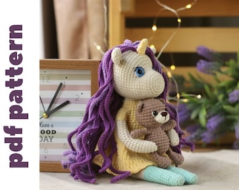 Crochet unicorn doll pattern. amigurumi pattern. crochet animals pattern.  amigurumi doll pattern. Amigurumi doll pattern.