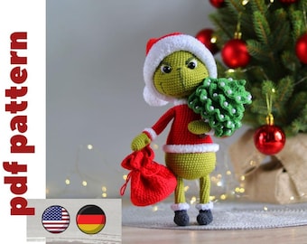 Patrón de ganchillo de villano verde. Patrón de ganchillo de elfo navideño. Patrón de ganchillo de villano verde navideño (inglés/alemán). Ladrón navideño de ganchillo