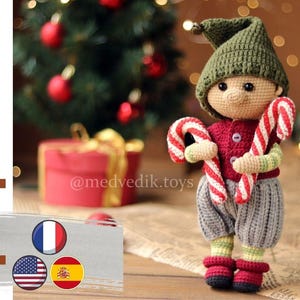 crochet gnome pattern in Eng/Esp/Fr. cute christmas gnome amigurumi pattern. santa&#39;s helper crochet doll pattern. crochet christmas decor